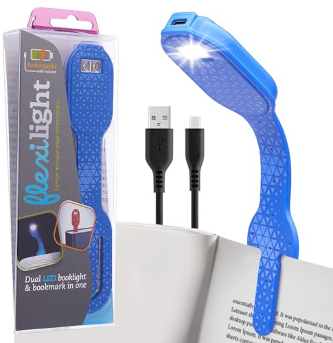 Flexilight wiederaufladbare Leselampe | 2 in 1 Lesezeichen Buch Licht | LED Clip On Leselampe | Kinder und Erwachsene Buchlampe | Buchzubehör | Geschenk für Leser, Buchliebhaber