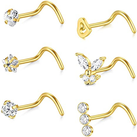 Crdifu 6er Spiral Nasenpiercing Stecker Gold Nasenstecker 18G Chirurgenstahl 1mm Piercing Nase Ring