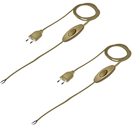 HALOTEC | 2er Pack Steckdosen mit 1,5m Kabel | Schalter am Kopfende frei nach 50cm | Separat | Gold | Für Lampen und Elektrogeräte | Perfekt für Ersatzteile und dekorative Beleuchtungsprojekte