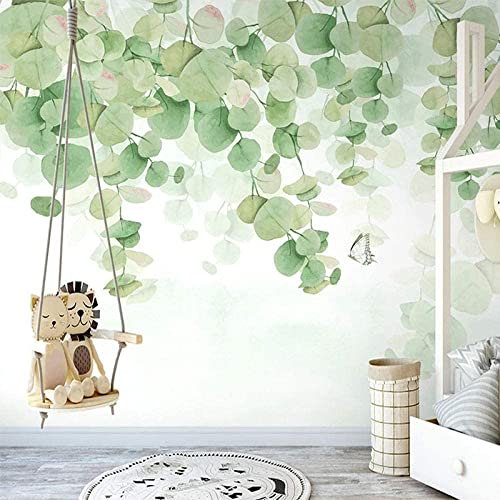 Carta Da Parati Con Foto Murale Leone Animale Foglia Verde Acquerello - Carta Da Parati Staccabile E Incollata - Camera Dei Bambini 3D Murale Wall Art Poster Immagine Ragazzo Ragazza 140(L)x70(H) cm