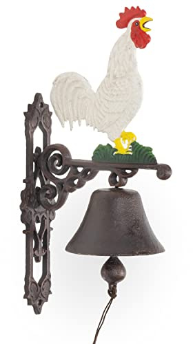 Moritz Türglocke Hahn weiß 60 cm Gusseisen Wandglocke antik Gartendeko Deko | Eleganter Landhof-Hingucker – wetterfest, mit Zugkordel und Klöppel, heller Klang, als Geschenk