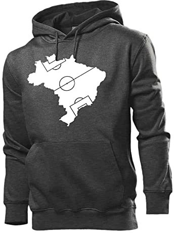 Generisch Brasile Calcio Uomo Felpa con cappuccio, Grigio scuro mélange, XXXL