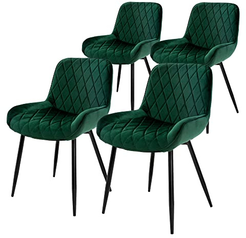 ML-Design Set of 4 matsalsstolar Matrumsstol med rygg och armstöd, mörkgrön, sammetssits, metallben, köksstolar Stolar i vardagsrummet Stolar Stoppade stolar Pallar