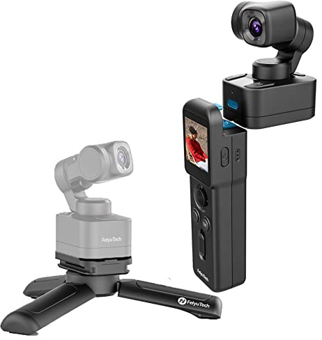 FeiyuTech Feiyu Pocket 3 Caméra d'action 4K avec télécommande [officielle], stabilisation anti-secousses à 3 axes, ultra HD 12 MP, microphone intégré, vue large de 130°, pour vlogging, plongée
