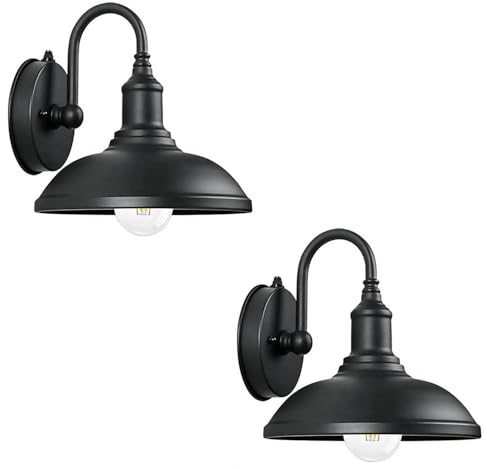 2 Stücke Außenwand-leuchte Antik Industrielle Wandlampe Vintage Außenlampe Retro Wasserdichter Schwarz mit Dämmerungss Metall Schatten E27 Gartenlicht Leuchtmittel Flur Treppen Outdoor Terrasse