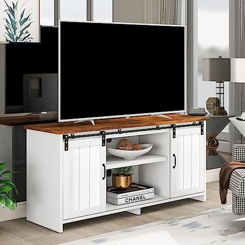 kubeier Meuble TV, Buffet, Meuble de Cuisine, Meuble de Rangement, Meuble d'appoint, avec 2 Portes coulissantes, étagère réglable, étagères Ouvertes, Design Industriel, Marron Vintage