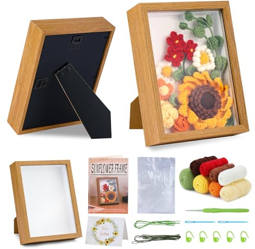 Qzma Sunflower Crochet Kit, Knitting and Crochet, Crochet Frame Kit | Crochet Kit for Beginners, Home Decor, Handicrafts, Including Photo Frame, Instruction