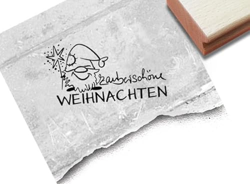 Stempel Zauberschöne Weihnachten mit Weihnachtswichtel - Weihnachtsstempel Wichtel Gnom - Karten Geschenkanhänger Tischdeko Scrapbook - zAcheR-fineT (klein ca. 48 x 27 mm)
