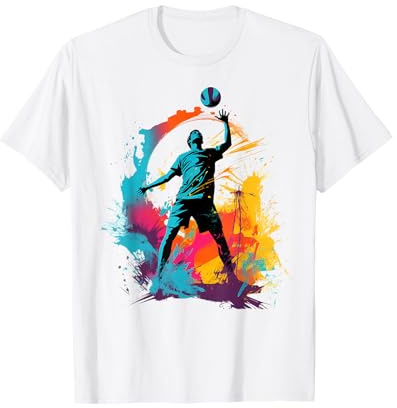 Bunte Beachvolleyballspieler Jungen Herren Beachvolleyball T-Shirt