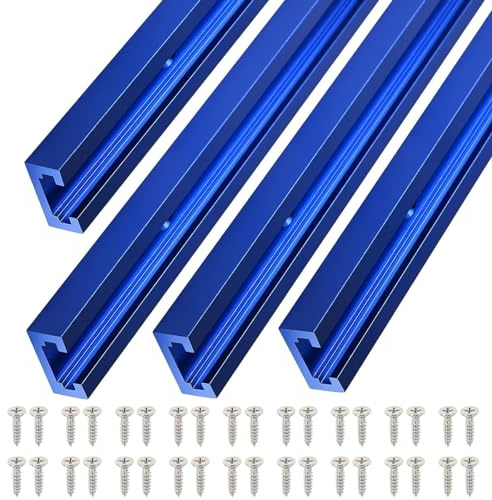 iMetrx T Tracks Woodworking Aluminum 36 inch Blue 4 Pack with Screws for Universal T-Track Accessories
