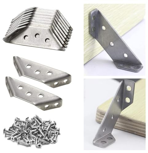 JINGEGECOME 12Pcs Heavy Duty Stainless Steel Corner Brackets with 100pcs Screws for Furniture Support and Reinforcement