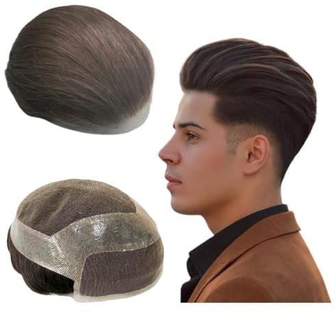 Toupee für Männer Haarteile 10x8 Toupee Hollywood Human Hair Replacement System für Männer Haarprothese Haar Patch Units (#2 Dunkelbraun)