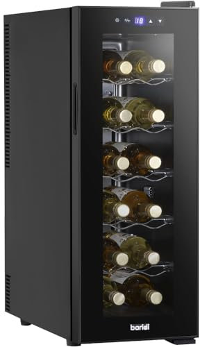 12 Bottle Freestanding Wine Cooler Fridge LED Backlit Metal Shelf Black & Glass