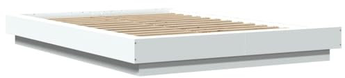 vidaXL Bettgestell, Bett mit LED für Schlafzimmer, Bettrahmen mit Lattenrost, Doppelbett Schlafzimmerbett, Weiß 140x200cm Holzwerkstoff