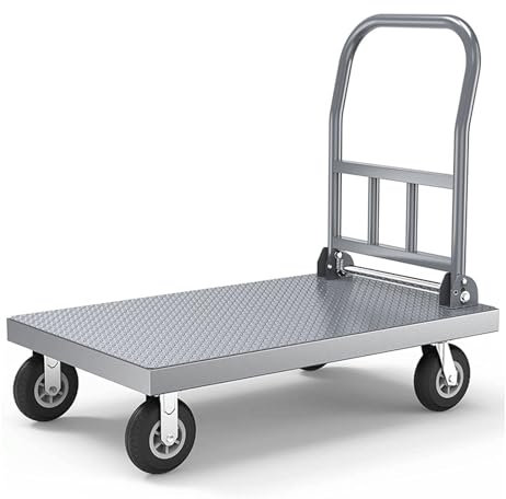 BKEKM Plattformwagen Plattformwagen, Flacher Handwagen aus Stahl mit Rädern, zusammenklappbarer Schubwagen, Traglast 500 kg, beweglicher Transportwagen, 105 x 63 x 92 cm, Flachbettwagen zuverlässig
