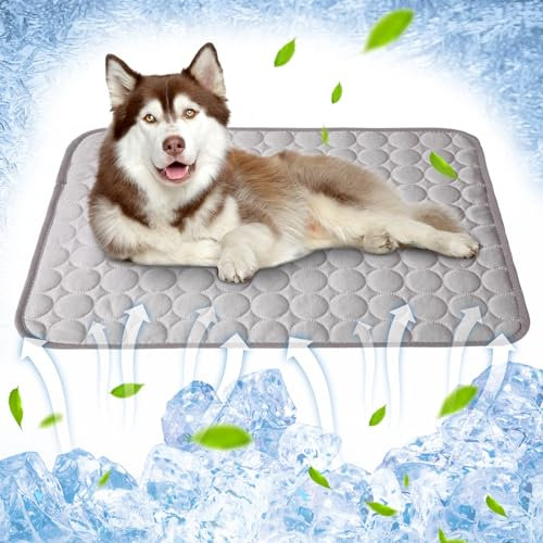 Ueiwffzo Kühlmatte Hund Kühlende Hundematte Sommer Schlafbett Kühl Hundedecke rutschfeste Hundematte für Zuhause (100X70CM,Hellgrau)