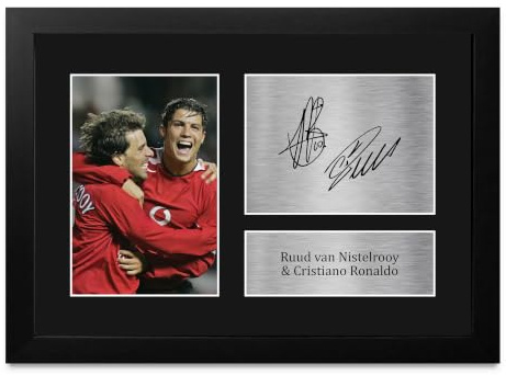 HWC Trading FR A4 Cristiano Ronaldo & Ruud van Nistelrooy Geschenke Gedrucktes Signiertes Autogramm Foto für Fußball Anhänger and Fans - A4 Gerahmt