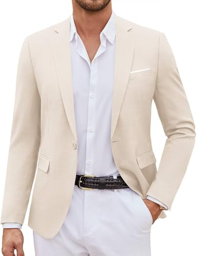 COOFANDY Men's Casual Slim Fit Blazers Sport Coats One Button Notch Lapel Business Suit Coats for Men, Light Khaki, X-Large