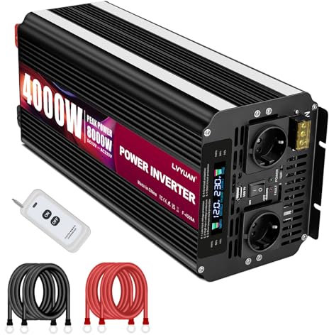LVYUAN Wechselrichter 12V auf 230V 4000W /8000W Spannungswandler Konverter mit Drahtloser Fernbedienung, 2 Steckdose 1 USB und LCD Display für Auto, RV, LKW, Off Grid Solar System, Camping
