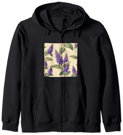 Anise Hyssop Flower Pattern Graphic Zip Hoodie