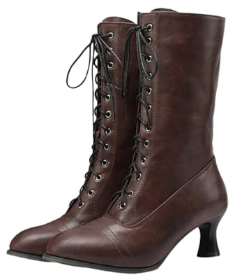 tinetill Stivaletti Donna Stivali Vittoriani Punk Gotici Stivali in Pelle PU Stivali a Mezza Gamba Vintage Stivaletti a Punta Stivali con Tacco Basso Stivali per Costumi da Festa Boot con Zip