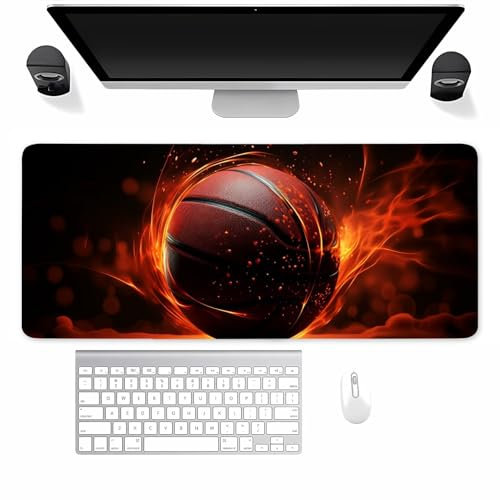 Gaming Mauspad XXL Roter Basketball Mousepad 1000x500x2mm Verlängertes groß Mauspad mit vernähten Kanten Waschbares Tischunterlage für Büro, Zuhause, Tastatur