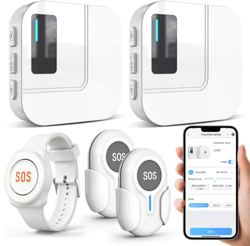 DAYTECH WiFi Notrufknopf für Senioren mit Tuya App, Hausnotruf-Set | Mit Empfänger, Notrufarmband und Ruftaste für ältere Menschen, Patienten, Menschen mit Behinderung und Kinder
