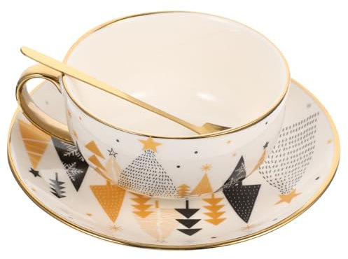 HOLIDYOYO 1set Christmas Decorative Ceramic Cup Saucer Spoon Capacity Water Mug for Holiday Parties Heat-Resistant Design Christmas for Coffee Tea