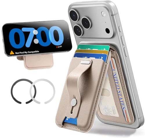 ESR for MagSafe Wallet, 5 Card Holder, RFID Blocking, Adjustable Stand, Secure Grip Finger Loop, for iPhone 17/16/15/14/13/12 & Google Pixel 10, Not mini, Not Find My Compatible, Desert Titanium