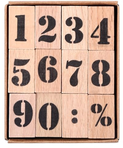 12 Stück Zahlen Holzstempel Set, Vintage Nummernstempel aus Holz für DIY, Kartenbasteln, Scrapbooking, Geschenk Deko, Bastelzubehör für Kinder und Erwachsene