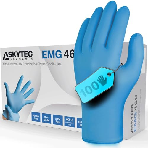 Skytec Premium Blue Nitrile Gloves - Pack of 100 Latex-Free Disposable Gloves - Non-Sterile Surgical Gloves for Medical, Food, & Cleaning - EN 455/374 PPE Certified - Small