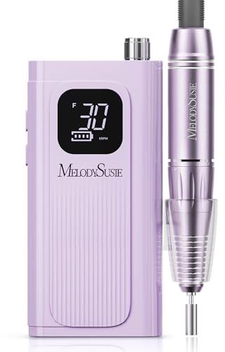 MelodySusie Entry-Level Clip-On Cordless Nail Drill, SC300F 30000RPM Nail E-File with LCD Display for All Manicure Shaping & Gel Removal, Ideal for Training, Nail Art Practice & Home Use, Purple