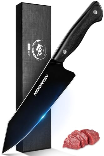 Moontay Kochmesser für die Küche - 17 cm Kirisuke-Messer mit schwarzer Titan-Beschichtung, Edelstahl-Kochmesser für das Schneiden von Gemüse und Fleisch, ultra-scharfe Sushi-Messer, perfek