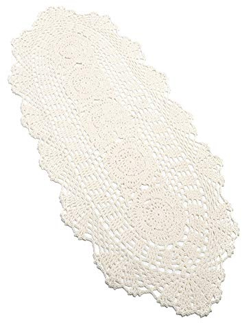 Yizunnu Tischläufer, Vintage-Stil, handgehäkelt, oval, Baumwolle, Spitze, 30 x 70 cm, Beige