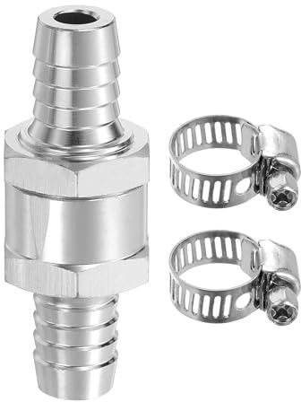 sourcing map Válvula de retención de combustible de 12 mm, válvula de retención unidireccional sin retorno con abrazaderas, accesorios de control de aleación de aluminio para gasolina, diésel, gas,