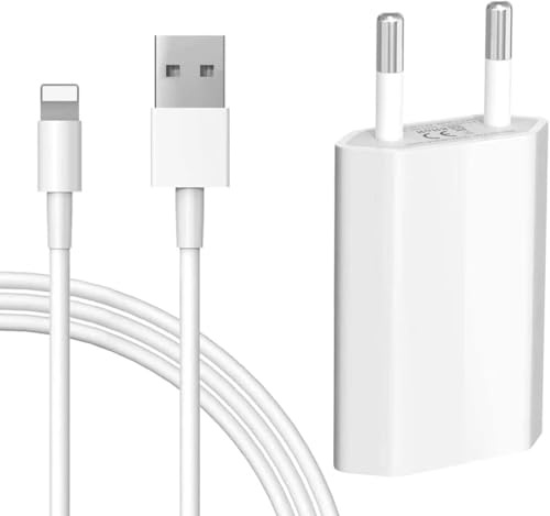 Chargeur pour Iphone 14/13/13pro/11/8/ 8 Plus/ 11/7/ 7 Plus/ 6/ 6S/ SE 2020/ X/XR/XS/XS Max/ 10/12 SE 2020,IPad,Air pods, 5V 1A Adaptateur Secteur USB avec Câble 2M