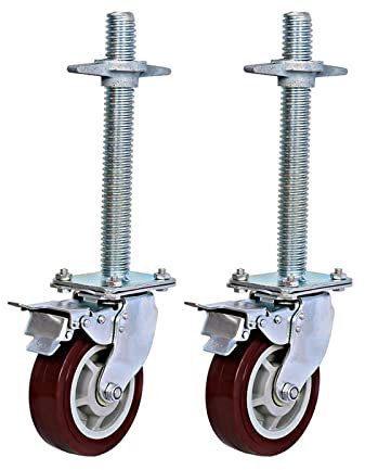 Ruedas giratorias resistentes de 6 pulgadas, capacidad de carga de 500 kg, patas ajustables para torre de andamio de aleación industrial, ruedas de vástago para andamios con frenos
