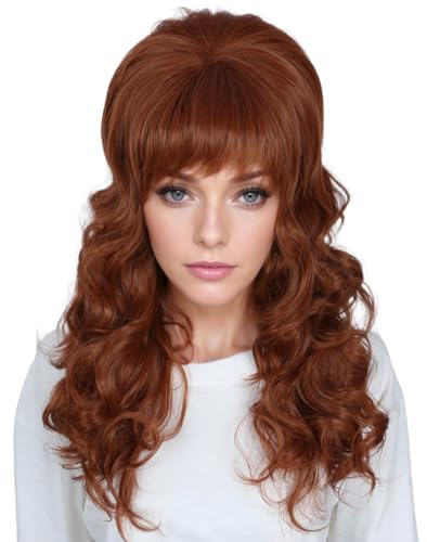 Linfairy Peluca larga ondulada Linfairy con gran bouffant y estilo colmena, adecuada para disfraces de los años 50 y 80. (Brown)