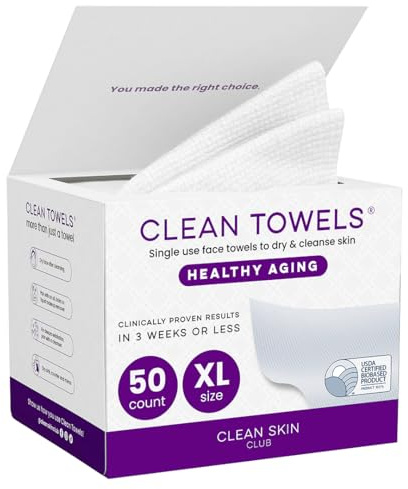 Reduces Fine Lines and Wrinkles in 6 weeks or Less, CLEAN SKIN CLUB Healthy Aging Clean Towels® XL, Disposable Face Towels, XL - 1 Pack (50 count)