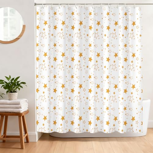 BREASOME Cortina de Ducha Estrellado 180 x 180 cm Patrón de Estrellas Naranja Cortina Ducha Antimoho Cortina Baño de Tela de Poliéster Impermeable con 12 Ganchos