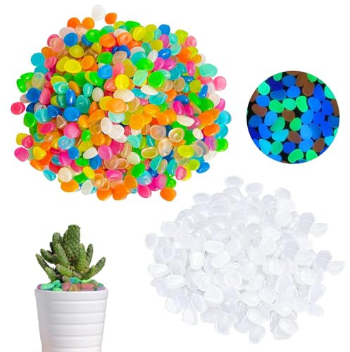 Pietre luminose da giardino, 1000 pezzi, pietre luminose, ciottoli luminosi, per esterni, si illuminano al buio per acquario, piccole pietre decorative notturne, per vasi, vasi di fiori (bianchi