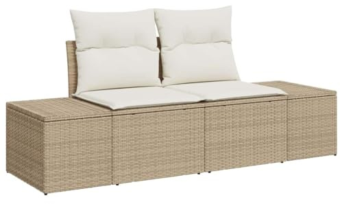 vidaXL Trädgårdsoffa med kudde Beige 184 x 62 x 69 cm konstrotting, Moderna Trädgårdsmöbler, lätta och hållbara, UV-skyddade moduler för vår- och sommarhäng i terrassen
