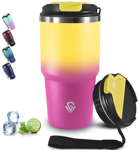 Grsta 20oz Thermobecher Kafferbecher to Go, Isolierbecher Vakuumisoliert, Thermobecher mit Trageriemen, 8h Heiß und 6h Kalt, Auslaufsichere Trinkbecher Isoliert für Heiß Kaltgetränke
