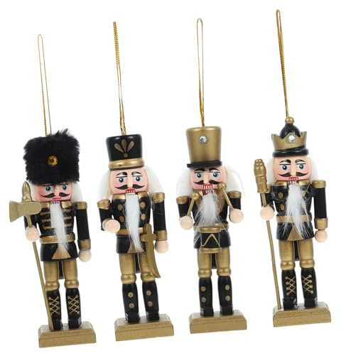 Ipetboom 4 Pièces Casse-Noisette en Bois Lot D'ornements De Noël Noir Et Or avec Détails Strass Figurines Artisanales pour Sapin Et Décoration De Table Cadeau De Noël Original