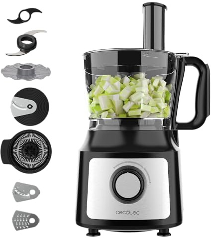 Cecotec Küchenmaschine FoodProcessor Comino 1000 Spatula. 1000W, 2 Geschwindigkeiten, 2L Schüssel, Saftpresse, 3 Schneidscheiben: Zerkleinern, Schneiden, Kneten, Cremescheibe, Edelstahl