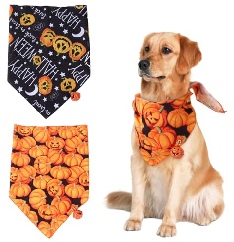 Halloween kostüm hund 2 Stück Halstuch Hund Einstellbare Dreieck Hundehalstuch mit Glocke Hundekostüm Halloween für kleine mittlere große Hunde
