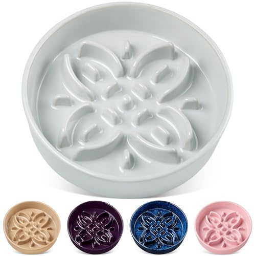 vancasso antischlingnapf Hunde Keramik,hundenapf Keramik,Puzzle-Hundenäpfe mit Blumenlabyrinth, rutschfeste Fressnäpfe für große Hunderassen, 3 Tassen, grau