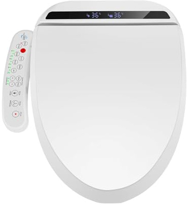 Asiento de inodoro con calefacción electrónica con secado al aire caliente, lavado con agua a temperatura ajustable, boquilla de autolimpieza para una mayor higiene y comodidad