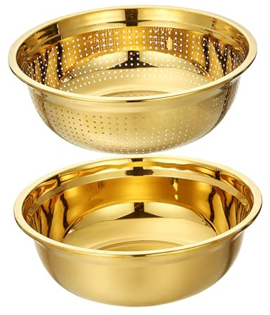 Passoire à Riz en Acier Inoxydable 18cm, Panier D'égouttage 1 Set | Couleur Or, Drainage Rapide et Bords Lisses, pour Aliments Préparés et Fruits, Usage la Cuisine