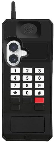 UnnFiko 3D Silicone Case Compatible with iPhone 17, Retro Classic Creative Soft Rubber Bumper Cover Cool Fun Thick Protective Stand Case (Retro Cellphone Black, iPhone 17)